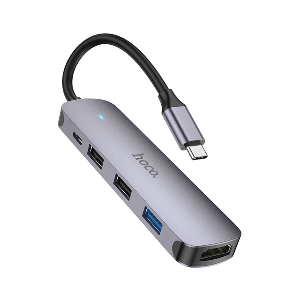 Кабель-перехiдник HOCO HB27 Type-C multi-function converter(HDTV+USB3.0+USB2.0*2+PD) Metal Gray Київ - фото 1
