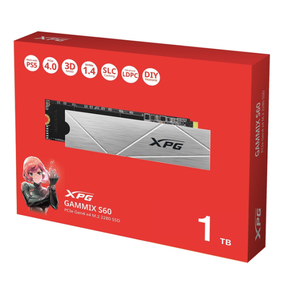 SSD диск накопичувач M.2 ADATA GAMMIX S60 1TB 2280 PCIe 4x4 NVMe 3D NAND Read / Write:5000 / 3200 MB / sec AGAMMIXS60-1T-CS Одеса