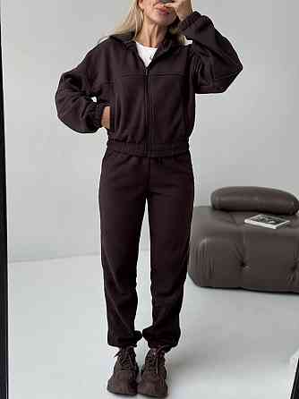 Женский повседневный теплый костюм на молнии с поларом флиса Шоколад, 42/44 Одесса