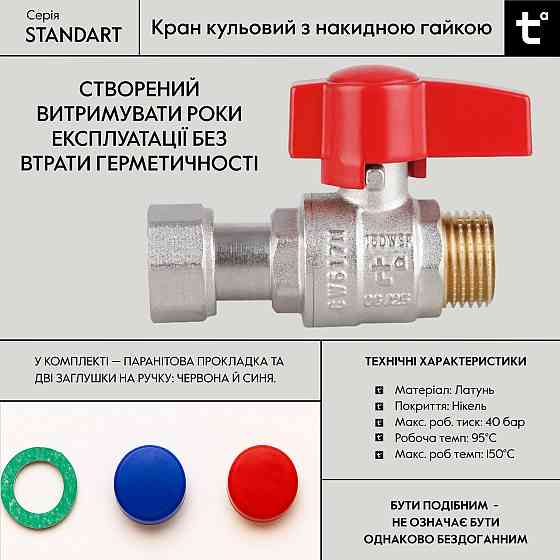Кран кульовий Thermo Alliance Standart 1/2" ВН прямий, PN40, з накидною гайкою TAS261W15 Київ