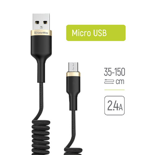 Кабель USB MicroUSB ColorWay CW-CBUM051-BK 2,4A 0,35-1,5м чорний Житомир - фото 1