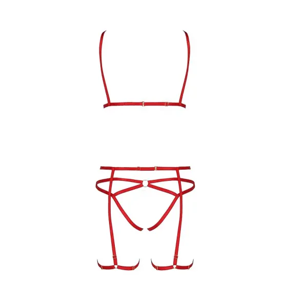 Комплект білизни Passion Exclusive MAGALI SET OpenBra L/XL, red, стрепи, ліф, трусики і пояс Львов