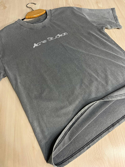 Футболка женская A-N 27039 вареная тай-дай оверсайз хлопок с надписью, серый, one size Киев - изображение 13