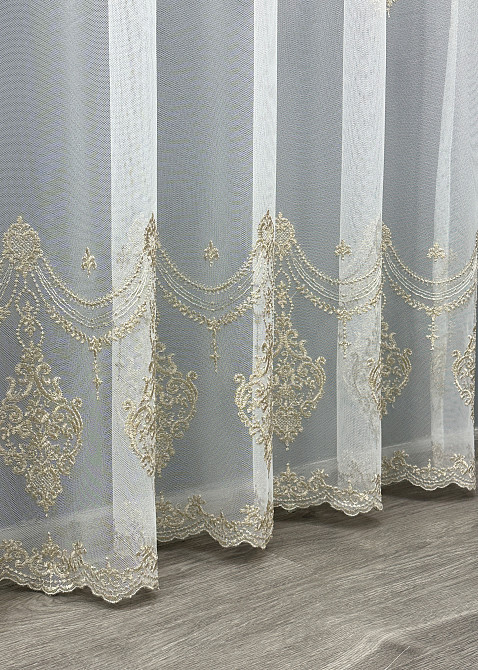 Тюль VR-Textil 1825т Грек-сетка с вышивкой и люрексом Молочный с капучино 300х270 см (40-171) Киев - изображение 8