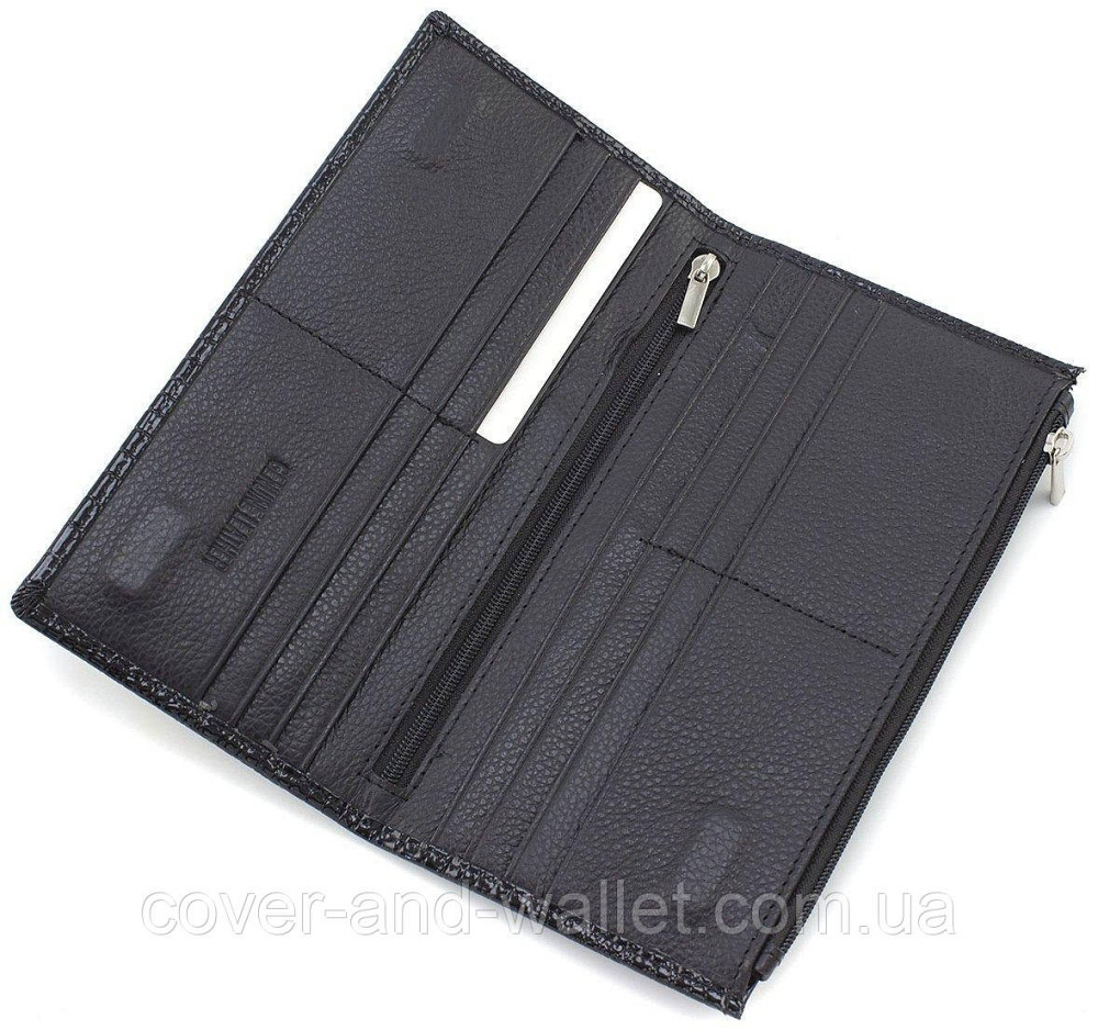 Тонкий женский кошелек для купюр и карточек черного цвета из лаковой кожи ST Leather 006 Киев - изображение 6