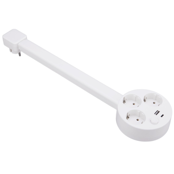 Сетевой удлинитель телескопический,тройник с поворотом на 360° выдвижной на 3 розетки и 2 порта для зарядки USB-A,Type-C, 16А Каменец-Подольский