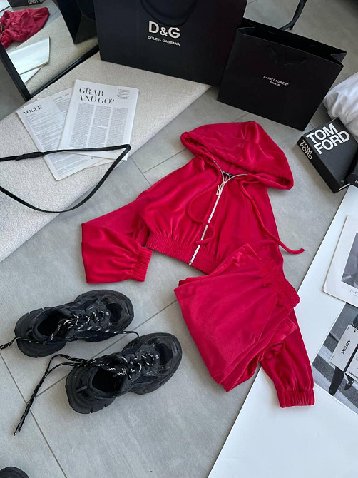 Женский прогулочный оверсайз костюм двойка: кофта и штаны турецкий велюр. Красный Одесса - изображение 2