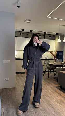 Жіночий повсякденний теплий комбінезон із флісу Графіт Одеса