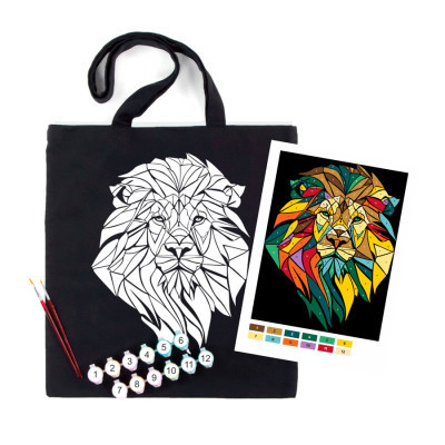 Набор для творчества Rosa екосумка-раскраска, черная, Неоновый лев 38х42см (4823098539759) Винница - изображение 1