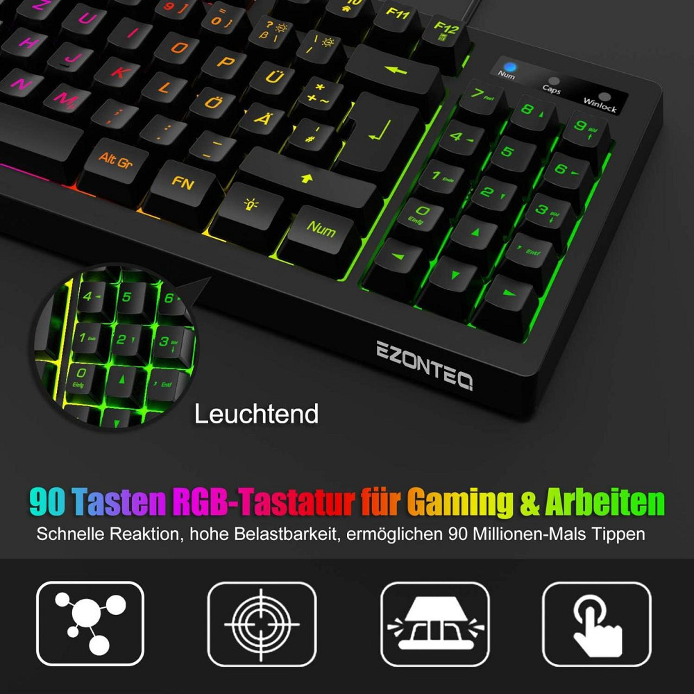 Игровая клавиатура KLAS REMO G076, 90 клавиш, RGB-подсветка, Anti-Ghosting 25 клавиш, QWERTZ, USB, черная Киев - изображение 4