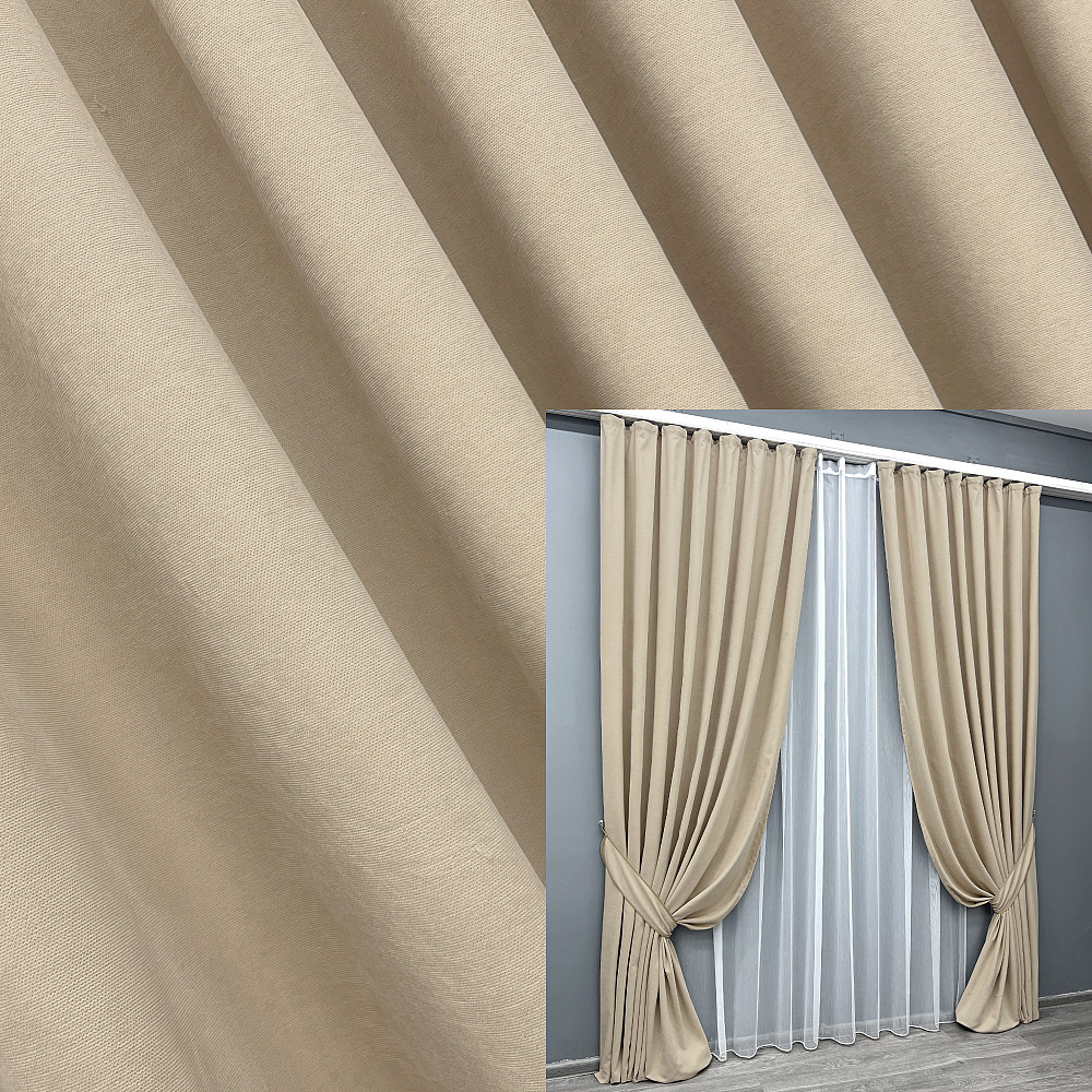 Комплект готовых штор VR-Textil Микровелюр Petek YL № 2013ш Бежевый 140х290 см 2 шт (39-0075) Киев - изображение 1