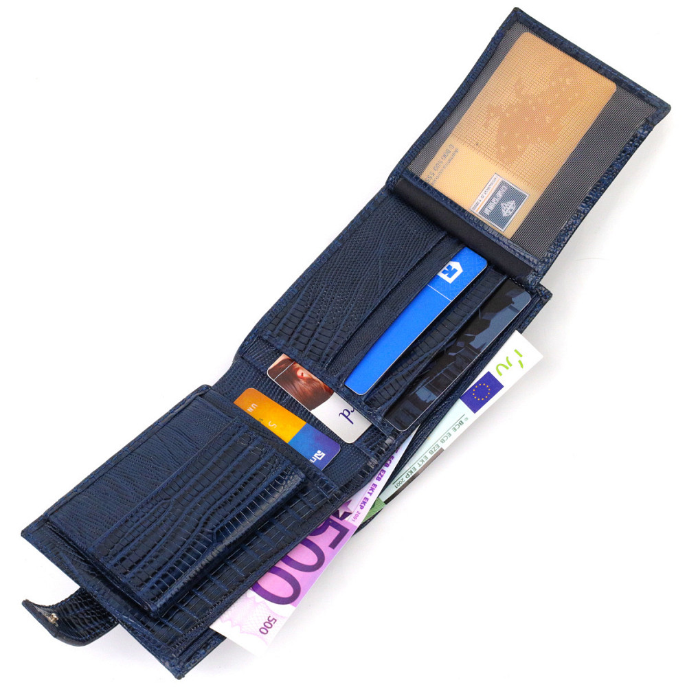 Удобный горизонтальный кошелек для мужчин из натуральной кожи с тиснением CANPELLINI 21887 Синий Киев - изображение 4