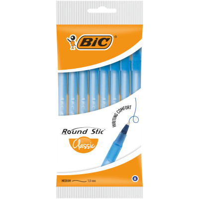 Ручка масляная Bic Round Stic, синяя, 8шт в блистере (bc928497) Винница - изображение 1