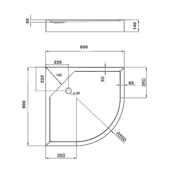 Душовий піддон Kapielka ST90x90x14 низький, напівкруглий, діаметр зливу 52 мм Lidz Київ