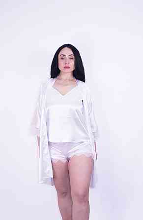 Набір піжама з халатом з мереживом Білий XS Харків