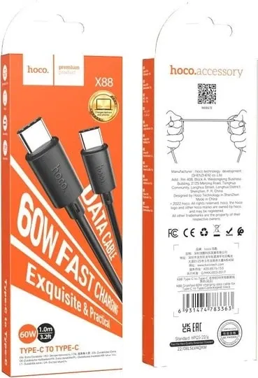 Інтерфейсний кабель Hoco X88 60W TypeC-TypeC 1m Black Київ - фото 4