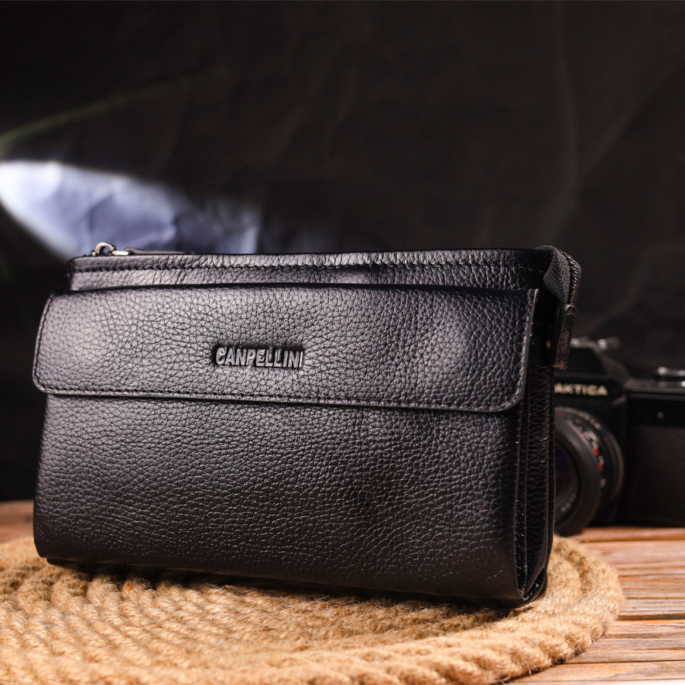 Чоловічий стильний клатч із натуральної шкіри CANPELLINI 21551 Чорний Київ - фото 7