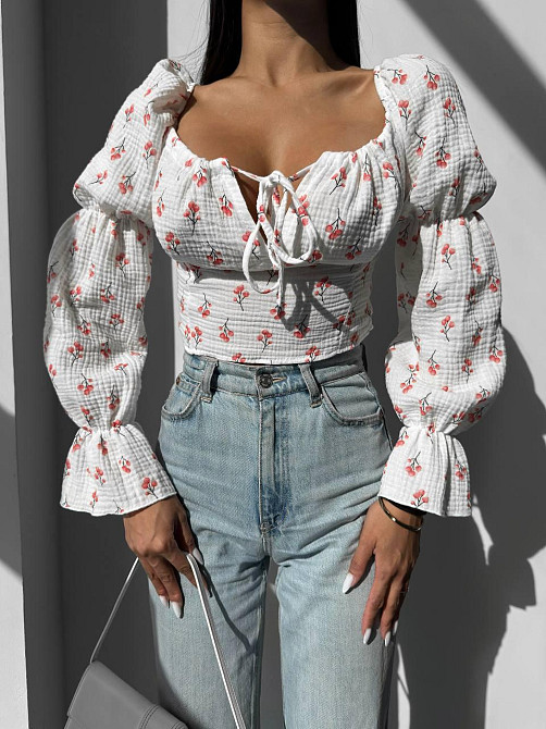 Жіночий літній романтичний топ муслін 100% бавовна Молочний 5 Одеса - фото 1