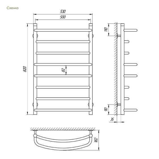 Водяна сушарка для рушників Laris Євромікс П8 500x800 Київ