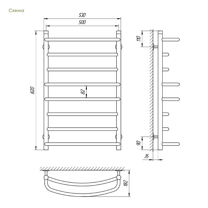 Водяна сушарка для рушників Laris Євромікс П8 500x800 Київ - фото 5