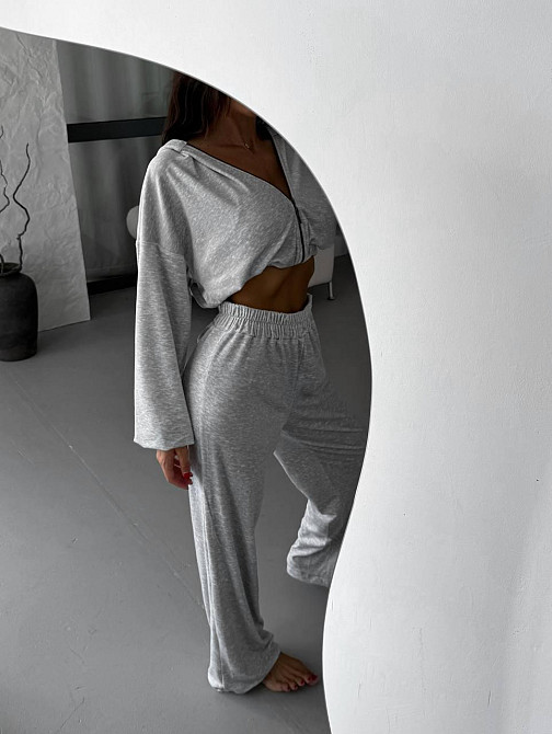 Жіночий плюшевий прогулянковий костюм: кофта та штани турецький велюр Сірий, 46/48 Одеса - фото 2