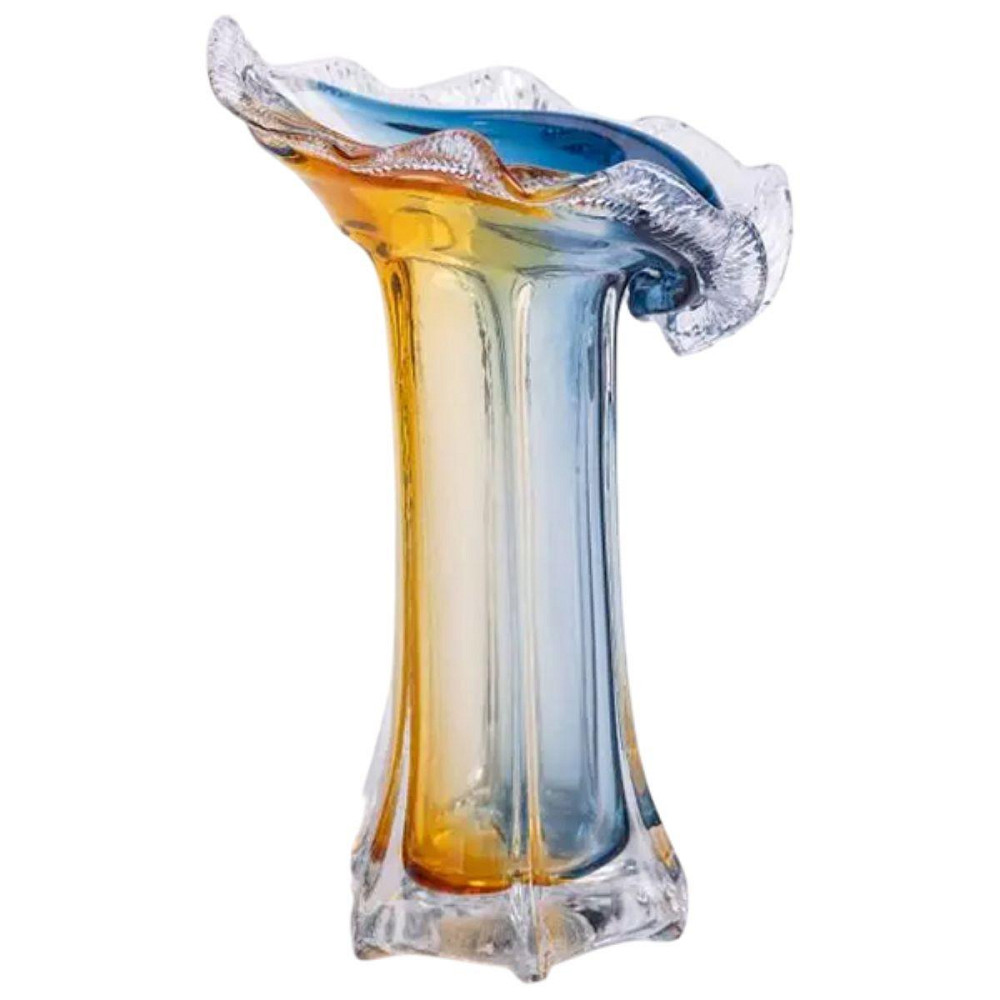 Декоративна скляна ваза для квітів 29 см фігурна ваза 500 мл Жовто-синя HP-9-4 Київ - фото 1