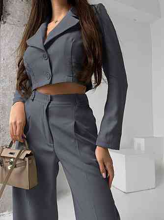 Женский деловой брючный костюм двойка: жакет и брюки костюмка Графит, 46/48 Одесса
