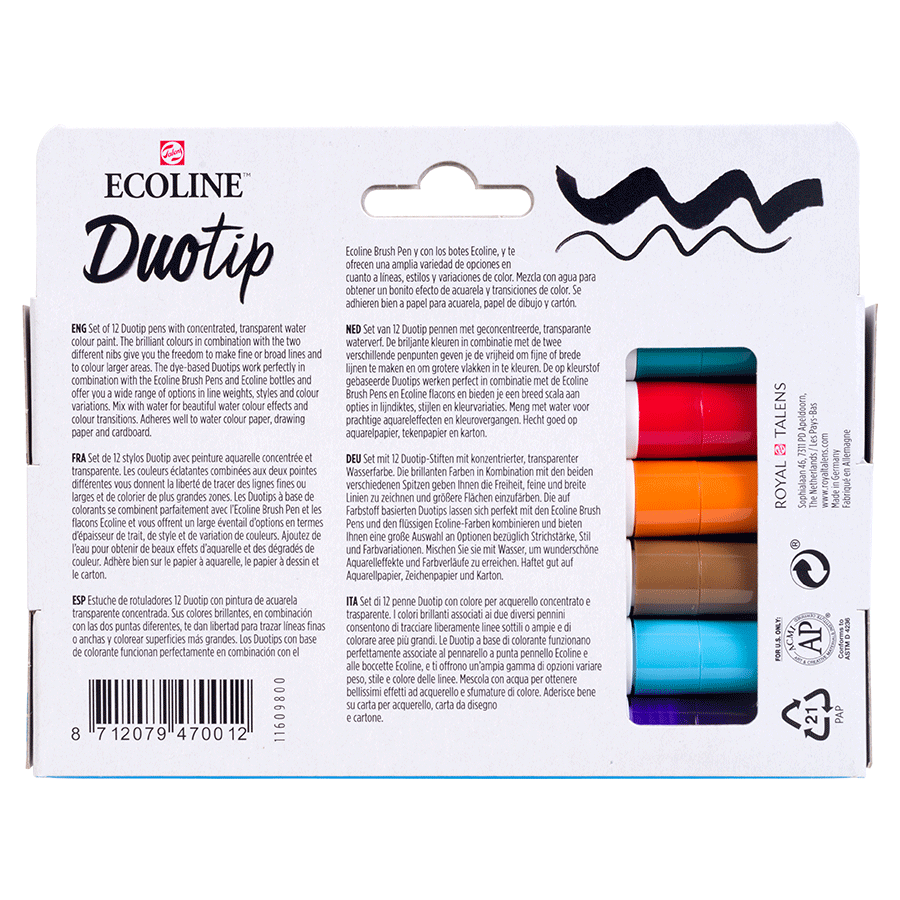 Набір маркерів акварельних двосторонніх ECOLINE DUO TIP BASIC 12шт Royal Talens Київ - фото 3