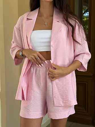 Женский летний базовый костюм двойка: шорты + рубашка свободного кроя лен бохо 42/44, Барби Одесса