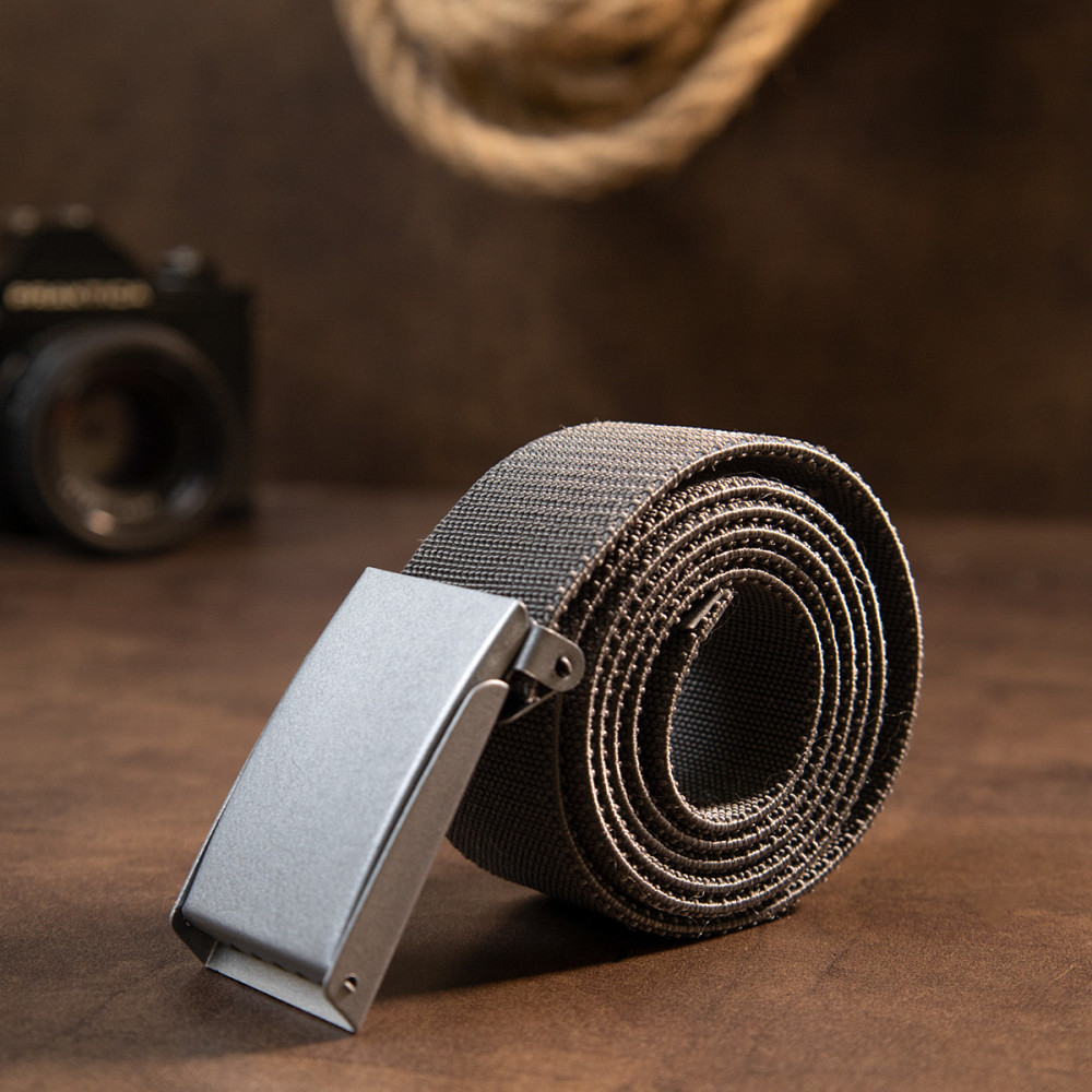 Текстильний ремінь з сірою пряжкою Vintage 20534 Сірий Київ - фото 8