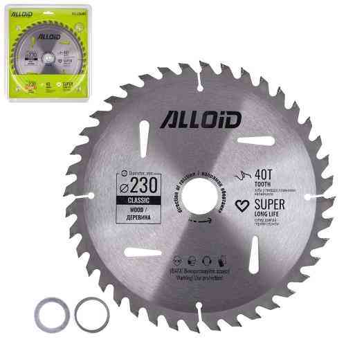 Диск пиляльний по дереву з твердосплавними напайками 230х30/25,4/22,2мм, 40 зубів Alloid Одеса