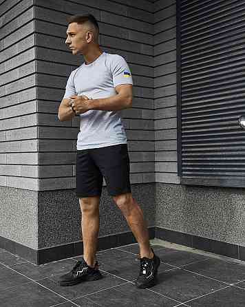 Мужской летний костюм Футболка и шорты летний комплект для мужчин молодежный повседневный на лето серый черный Одесса