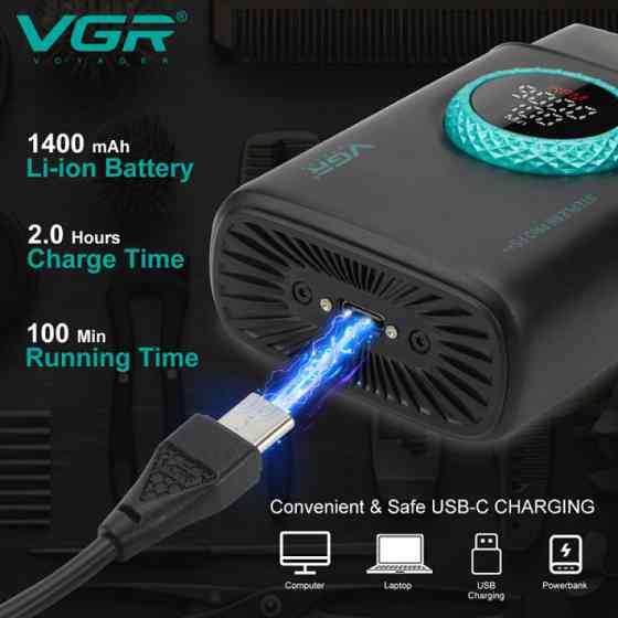 Электробритва аккумуляторная шейвер VGR V-378 9000RPM LCD + дорожная сумочка (Красный) Винница
