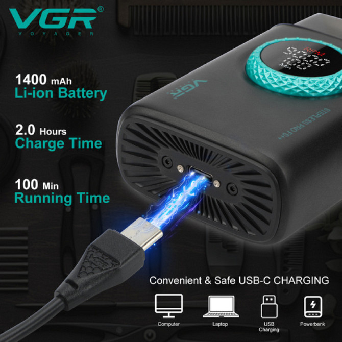 Электробритва аккумуляторная шейвер VGR V-378 9000RPM LCD + дорожная сумочка (Красный) Винница - изображение 5