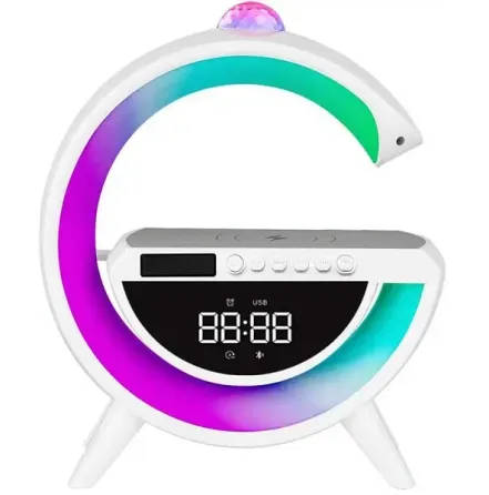 Настільна LED-лампа нічник-колонка BT-3402 у вигляді літери G з RGB підсвічуванням та бездротовою за Київ
