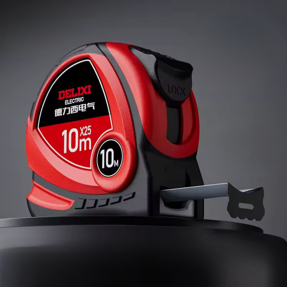 Рулетка будівельна вимірювальна 10м, протиударна подвійна з метричною і дюймовою системою, прогумована, чорно-червона Кам'янець-Подільський - фото 1