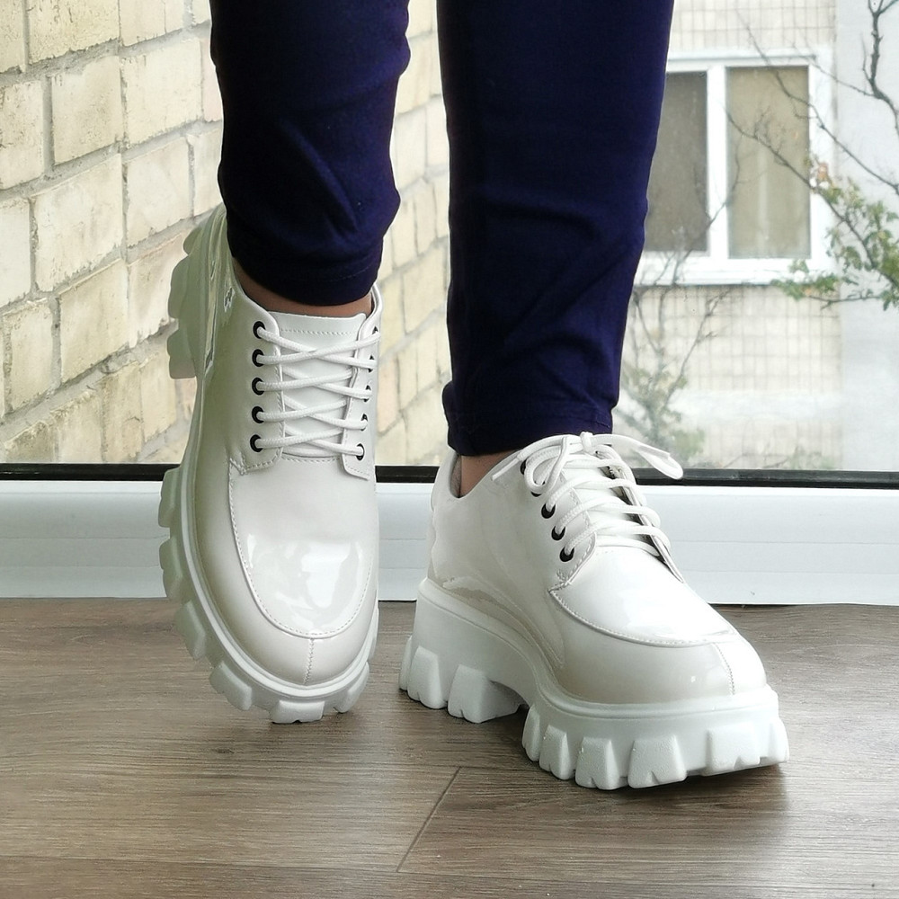 Женские Белые Туфли Кроссовки на Тракторной Броги Лаковые Оксфорды (размеры: 36,37,38,39,40,41) - 6-20 Днепр - изображение 7