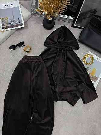 Женский повседневный велюровый костюм двойка: кофта и штаны Шоколадный, 46/48 Одесса