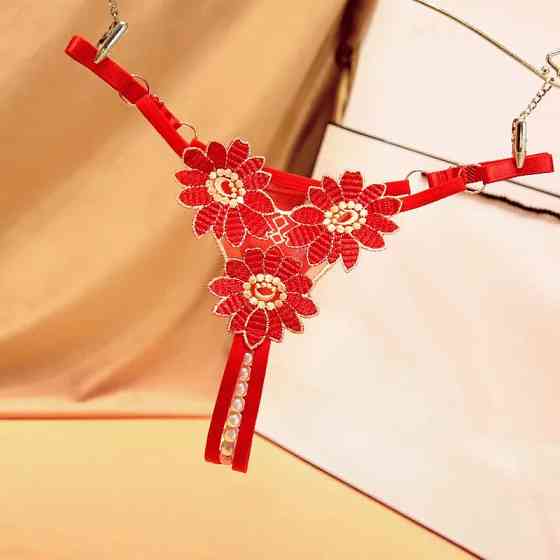 Стрінги з розрізом та пелинами "Ромашки" червоні - розмір універсальний, з боків регулюються Київ