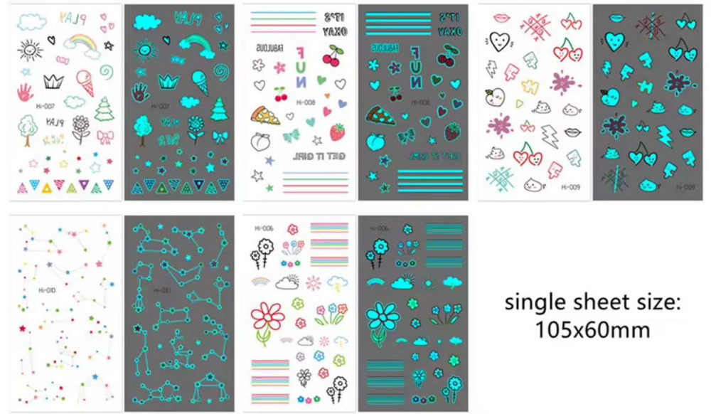Дитячі тимчасові тату перекладні, флуоресцентні тату для дітей, водостійкі тату, що світяться, 5 лис Київ - фото 1