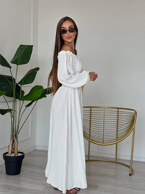 Жіноче романтичне плаття максі з натуральної тканини муслін 100% бавовна Білий, 46/48 Одеса - фото 7