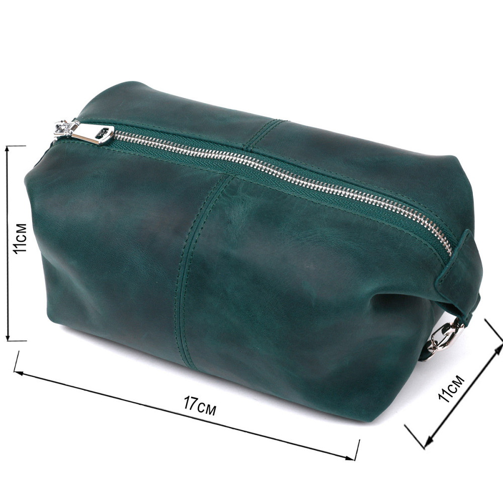 Кожаная матовая косметичка Shvigel 16399 Зеленый Киев - изображение 3