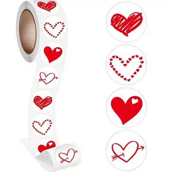 Набір червоних наліпок із серцями – 500 шт, 4 дизайни Київ