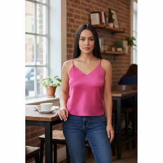 Шовкова майка на тонких бретельках Малиновий M/L Харків