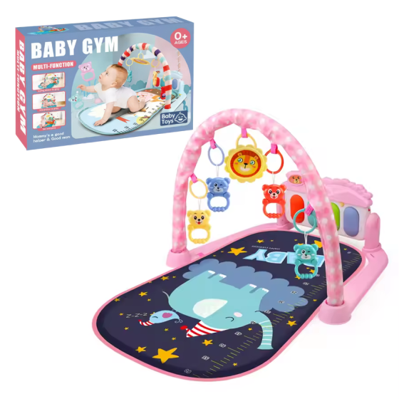 Детский игровой коврик с музыкальным пианино, подвесными игрушками, шкалой роста, розовый слон Каменец-Подольский