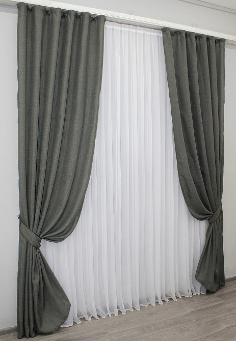 Комплект готових штор VR-Textil Льон Льон Мішковина № 1282ш Сірий 150х275 см 2 шт (33-0800) Київ - фото 3