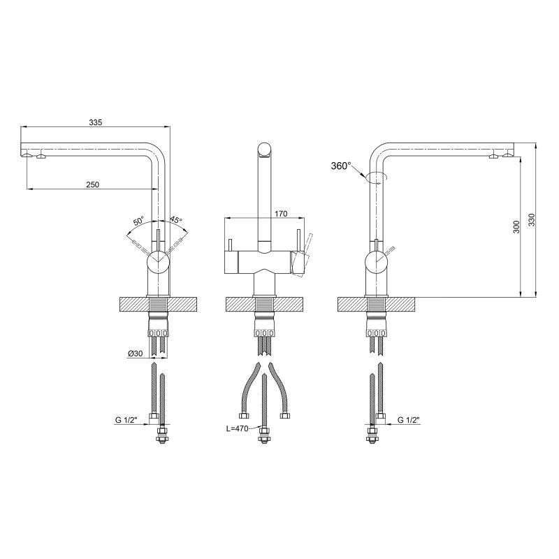 Смеситель для кухни Lidz Aria 24F-SFS F-образный c поключением фильтрованной воды (k35) сатин Киев - изображение 2