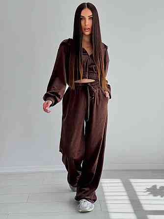 Жіночий стильний костюм-двійка: кофта та штани з плюш велюру Шоколад, 44/46 Одеса