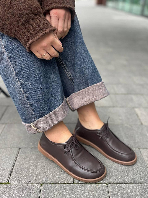 Arcoboletto Топсайдери жіночі на низькому ходу з натуральної шкіри утеплені на шнурівці коричне Коломыя - изображение 2