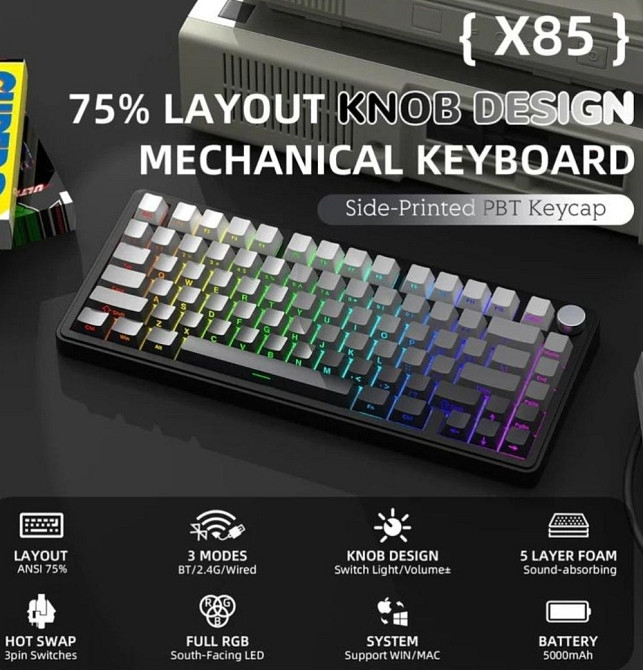 Механічна клавіатура Attack Shark X85 (Чорно-білий градієнт) Харків - фото 7